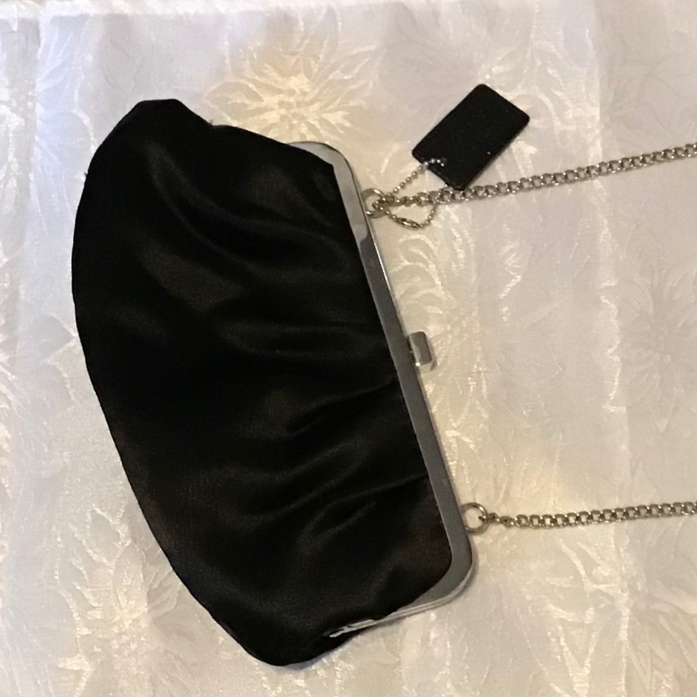 Cabrelli & Co. Black satin evening bag with silver shoulder strap